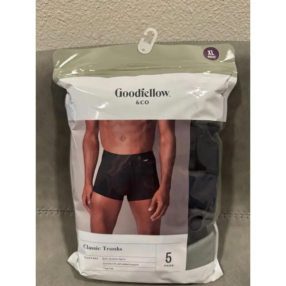 NWT Goodfellow 5 Pack Classic Comfort‎ Fit Trunks Black Size XLarge 40